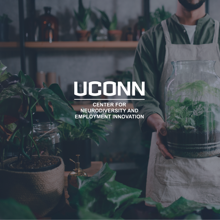 Uconn Neurodiversity Logo with plant shop background